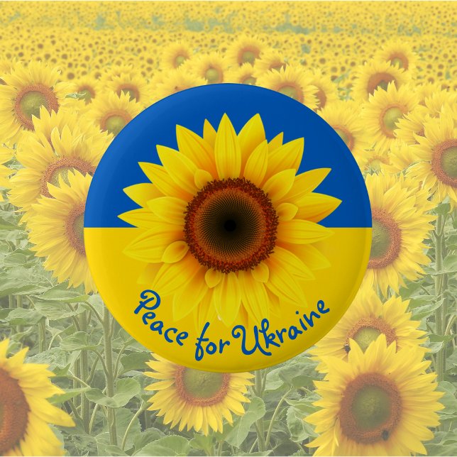 Personalisieren Sie Text Ukraine Sonnenblumen Gelb Button (Von Creator hochgeladen)