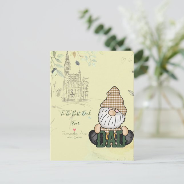 Personalisieren Sie Vater Gnome | Green Vintag Vat Postkarte (Stehend Vorderseite)
