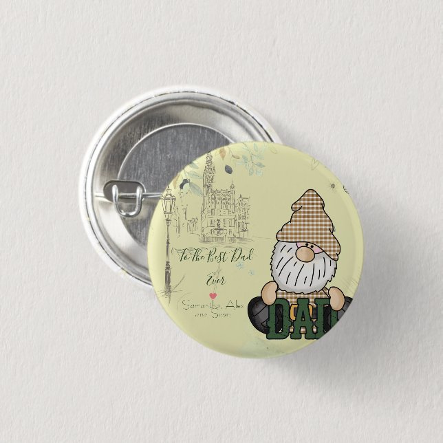 Personalisieren Sie Vater Gnome | Grünes Vintages  Button (Vorne & Hinten)