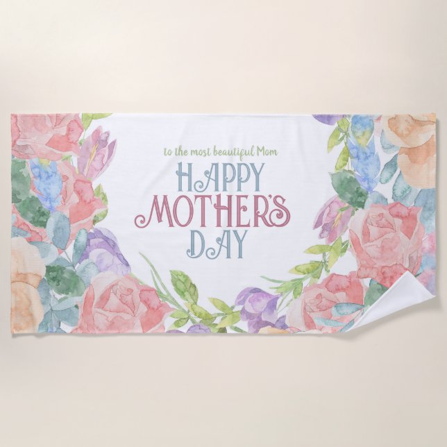 Personalisieren Sie vier Blume Muttertag mit Aquar Strandtuch (Vorderseite)