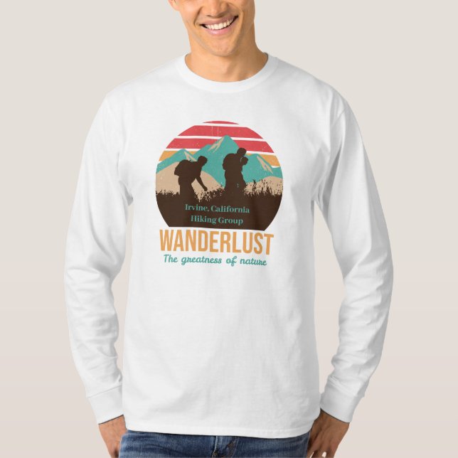 Personalisieren Sie Vintage Sunset Mountain Wander T-Shirt (Vorderseite)