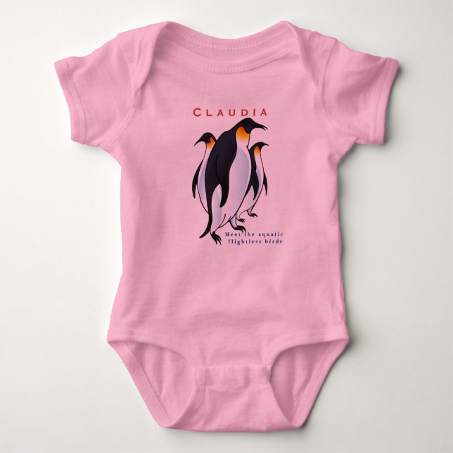 Personalisieren Sie Vögel Penguins Blue Baby Girl Baby Strampler (Vorderseite)