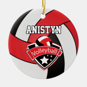 Personalisieren Sie Volleyball in rot, weiß und sc Keramik Ornament