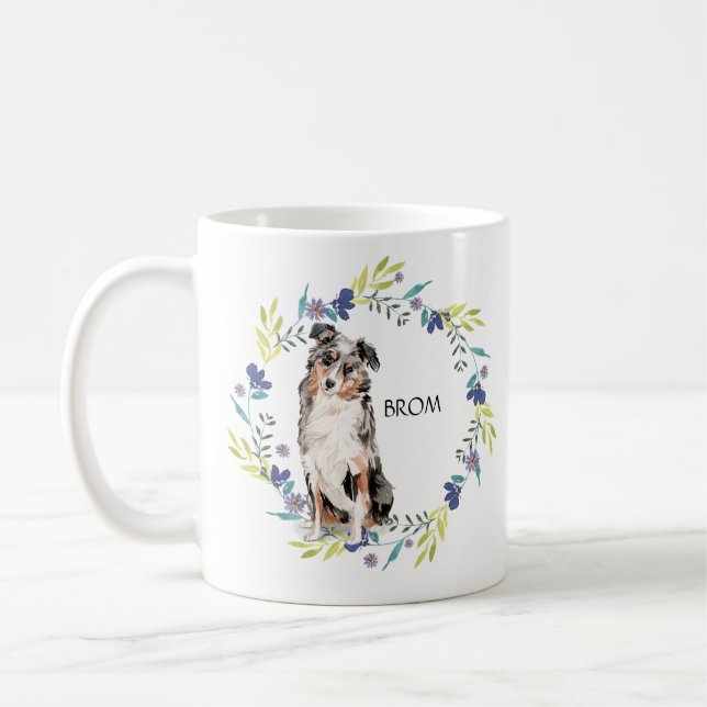 Personalisieren Sie Watercolor Australian Shepherd Kaffeetasse (Links)