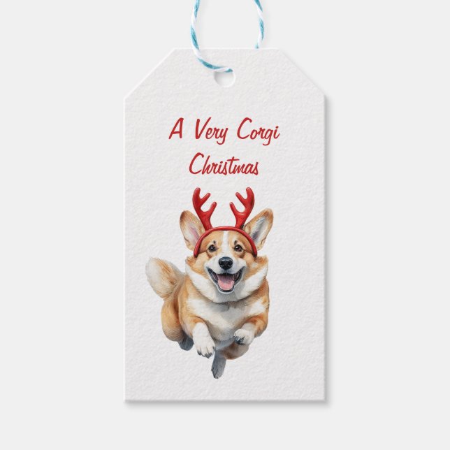 Personalisieren Sie Weihnachts-Corgi mit Rentier-A Geschenkanhänger (Vorderseite)