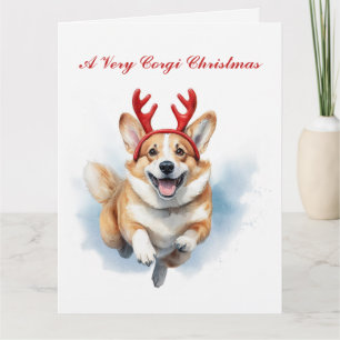 Personalisieren Sie Weihnachts-Corgi mit Rentier-A Karte