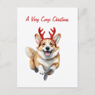 Personalisieren Sie Weihnachts-Corgi mit Rentier-A Postkarte