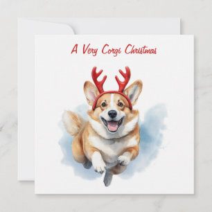 Personalisieren Sie Weihnachts-Corgi mit Rentiersc Feiertagskarte