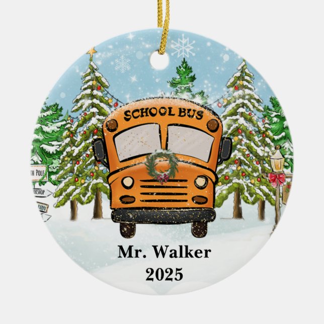 Personalisieren Sie Weihnachts-Schulbusfahrergesch Keramik Ornament (Vorne)