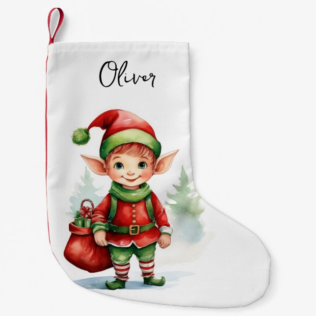 Personalisieren Sie Weihnachtself mit einem Sack v Kleiner Weihnachtsstrumpf (Vorderseite)