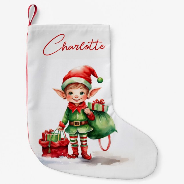 Personalisieren Sie Weihnachtself mit einem Sack v Kleiner Weihnachtsstrumpf (Vorderseite)