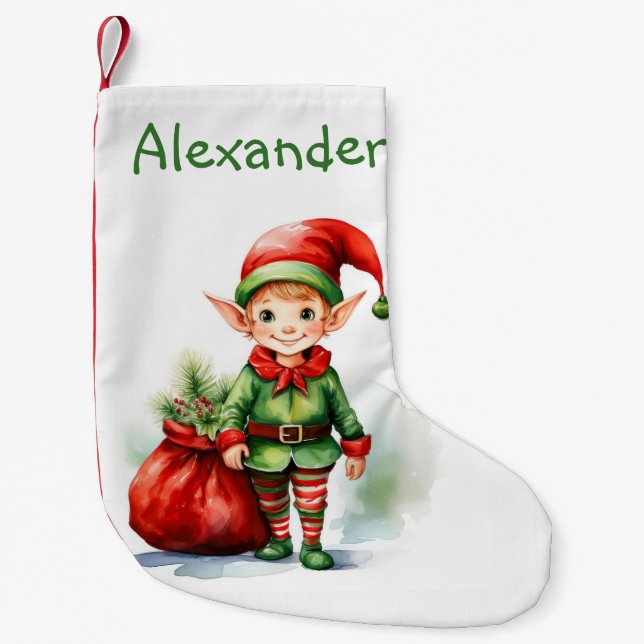 Personalisieren Sie Weihnachtself mit einem Sack v Kleiner Weihnachtsstrumpf (Vorderseite)