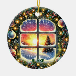 Personalisieren Sie Wreath Winter Wonderland Kids  Keramik Ornament