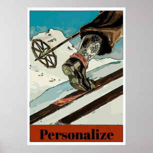 Personalisieren, Text hinzufügen, Schnee Ski fahre Poster