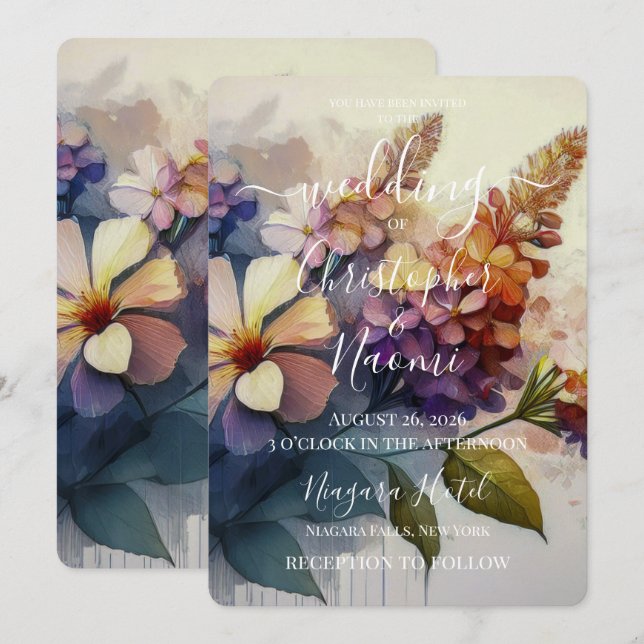 PERSONALISIEREN: Vintage Blumen Einladung (Vorne/Hinten)