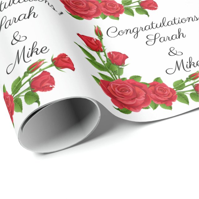 Personalisieren von Hochzeiten-Rote Rosen Geschenkpapier (Rolleneckpunkt)
