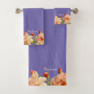 Personalisieren von Rose Buds Periwinkle Hintergru Badhandtuch Set