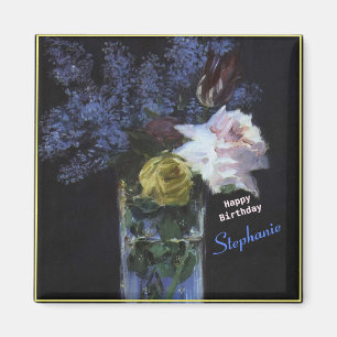 Personalisieren von Rose Tulips Lilacs in einer Kr Magnet