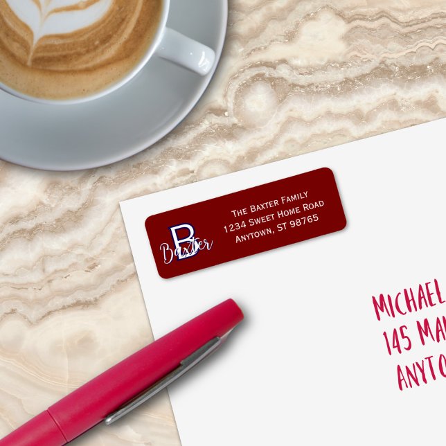 Personalisiert (Red White & Blue Name and Monogram Personalized Label
)