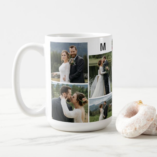 Personalisiert 10 Foto mit Doppelname und Monogram Kaffeetasse (Mit Donut)