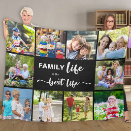 Personalisiert 10 Fotocollage Familienleben Schwar Fleecedecke
