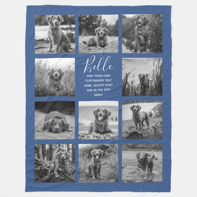 Personalisiert 11 Foto Collage Classic Blue Fleecedecke (Vorderseite)