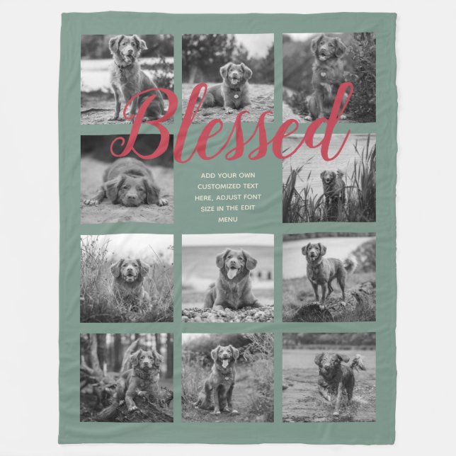 Personalisiert 11 FotoCollage BLESSED Dusty Green Fleecedecke (Vorderseite)