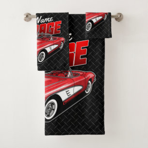 Personalisiert 1961 Red Classic Sports Car Garage Badhandtuch Set