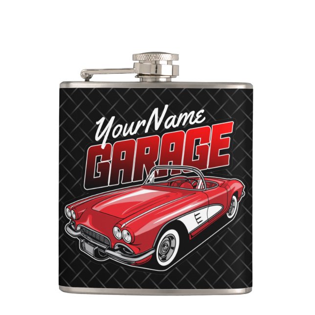 Personalisiert 1961 Red Classic Sports Car Garage Flachmann (Vorderseite)