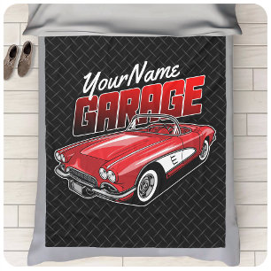 Personalisiert 1961 Red Classic Sports Car Garage Fleecedecke