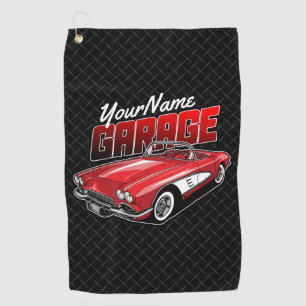 Personalisiert 1961 Red Classic Sports Car Garage Golfhandtuch
