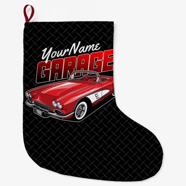 Personalisiert 1961 Red Classic Sports Car Garage Großer Weihnachtsstrumpf (Vorderseite)