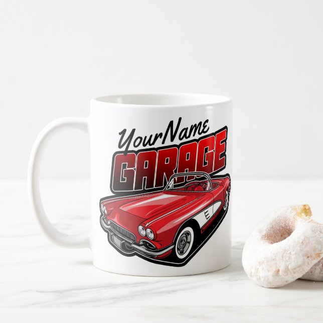 Personalisiert 1961 Red Classic Sports Car Garage Kaffeetasse (Mit Donut)