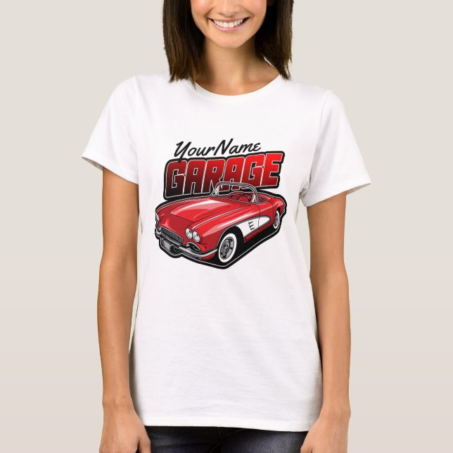 Personalisiert 1961 Red Classic Sports Car Garage T-Shirt (Vorderseite)