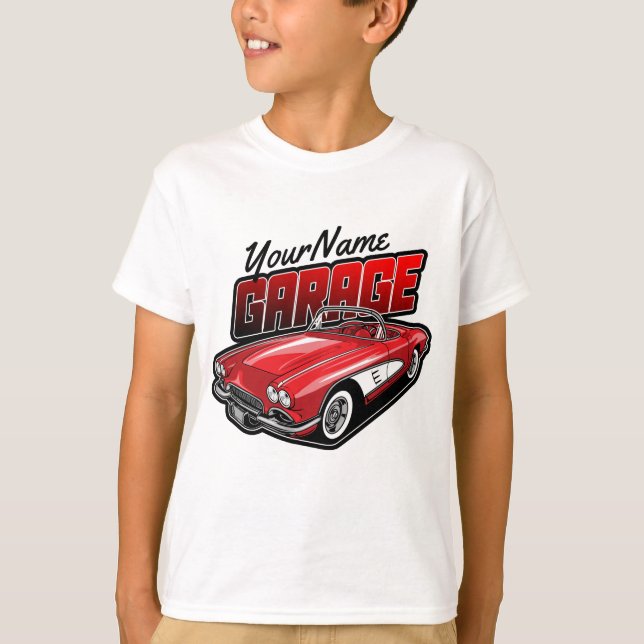 Personalisiert 1961 Red Classic Sports Car Garage T-Shirt (Vorderseite)