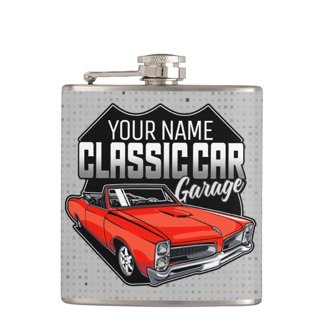 Personalisiert 1966 Konvertible Classic Car Garage Flachmann (Vorderseite)
