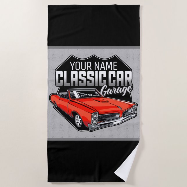 Personalisiert 1966 Konvertible Classic Car Garage Strandtuch (Vorderseite)