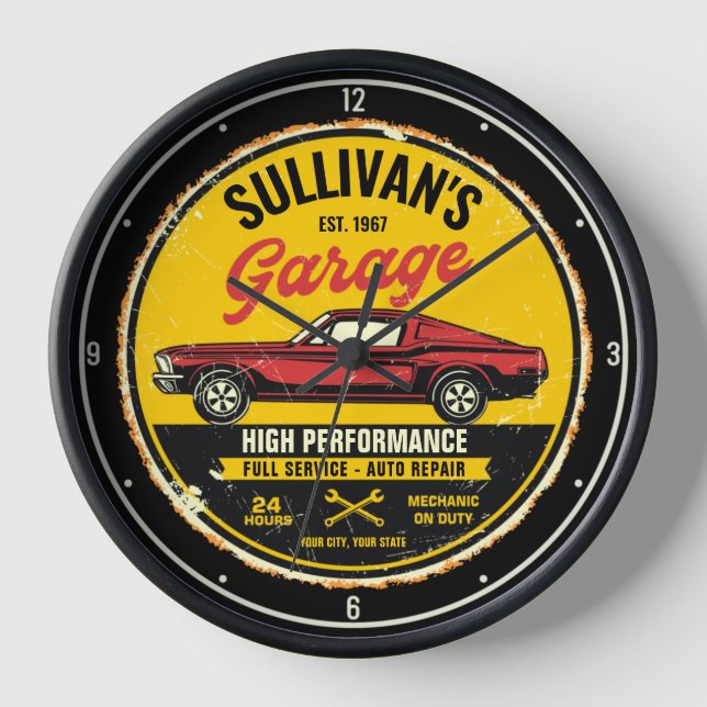 Personalisiert 1967 Fastback Red Classic Car Garag Uhr (Vorderseite)