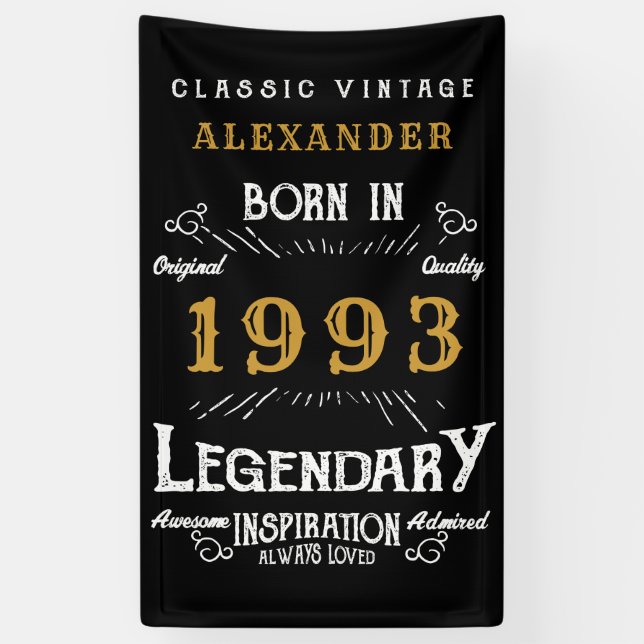 Personalisiert 1993 30. Geburtstag Name Legendär h Banner (Vertikal)