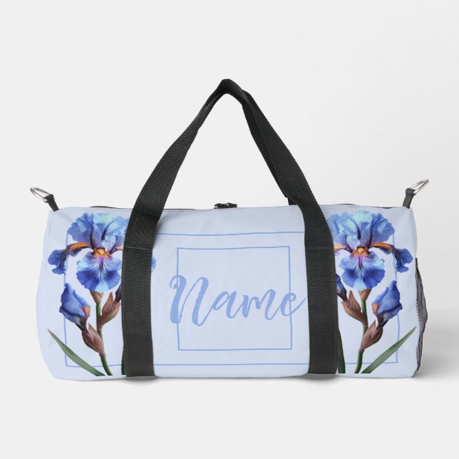 Personalisiert 19" Duffle Bag - Blue Iris Blume (Vorderseite)