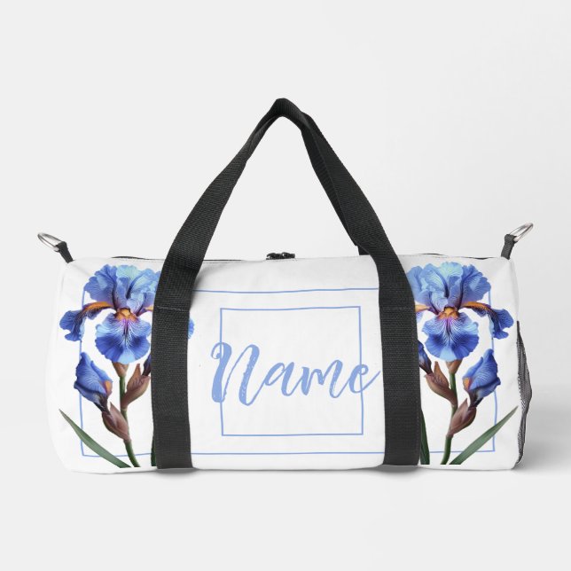 Personalisiert 19" Duffle Bag - Blue Iris Blume (Vorderseite)