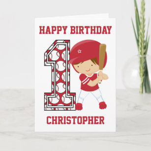 Personalisiert 1. Geburtstag Baseball Batter Red Karte