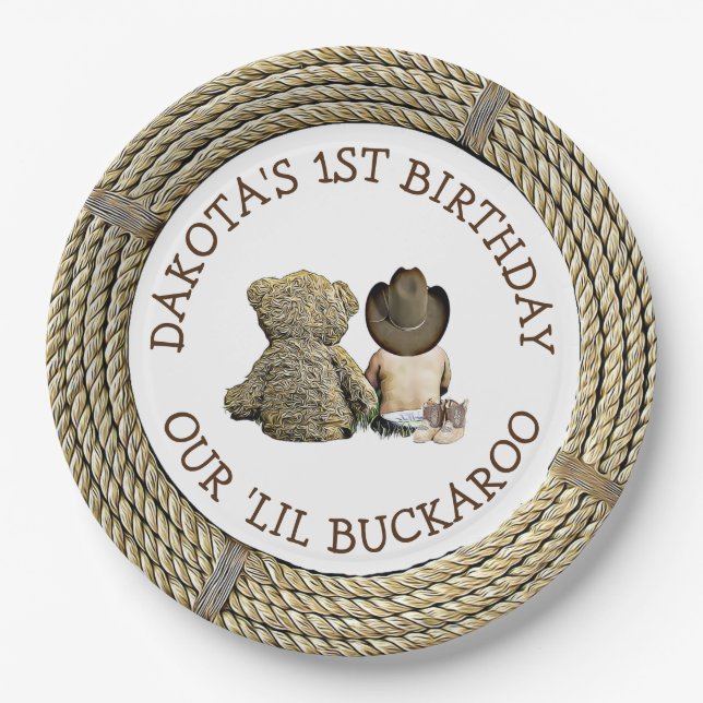 Personalisiert 1. Geburtstag Cowboy Themed Pappteller (Vorderseite)