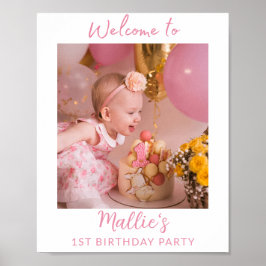 Personalisiert 1. Geburtstag Foto Signieren Pink P Poster