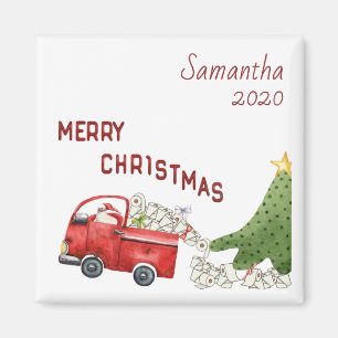 Personalisiert 2020 Roter LKW Sonnige Weihnachten Magnet