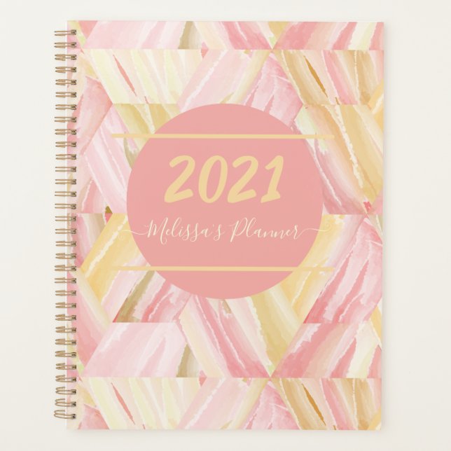 Personalisiert 2021 Abstraktes Kunstmuster Pink Go Planer (Vorderseite)