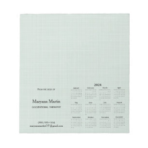 Personalisiert 2024 Monatlicher Kalender Grüne Lin Notizblock