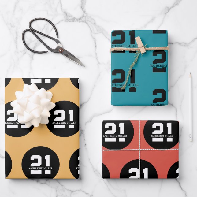 Personalisiert 21. Geburtstag Modernes Retro Geschenkpapier Set (Vorderseite)