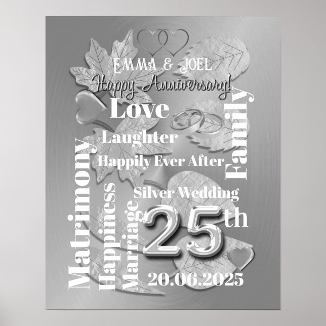 Personalisiert 25. Si,ver Wedding Anniversary Poster (Vorne)