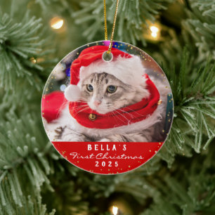 Personalisiert 2 Foto Hauskatze Meowy Weihnachten  Keramik Ornament